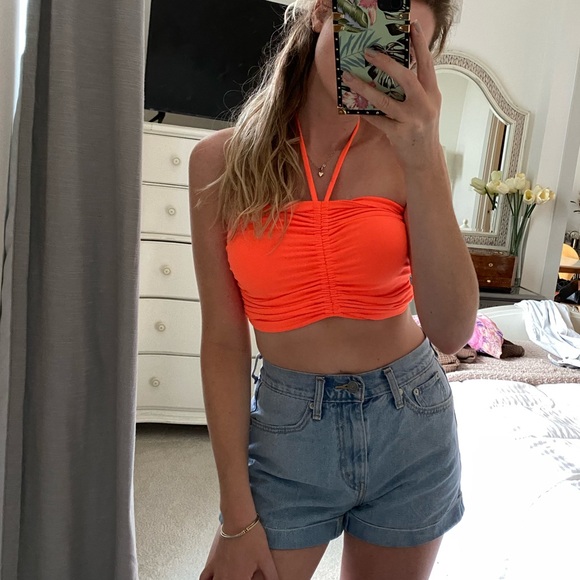 Susana Monaco Neon Orange Halter Tie Top - Picture 2 of 5